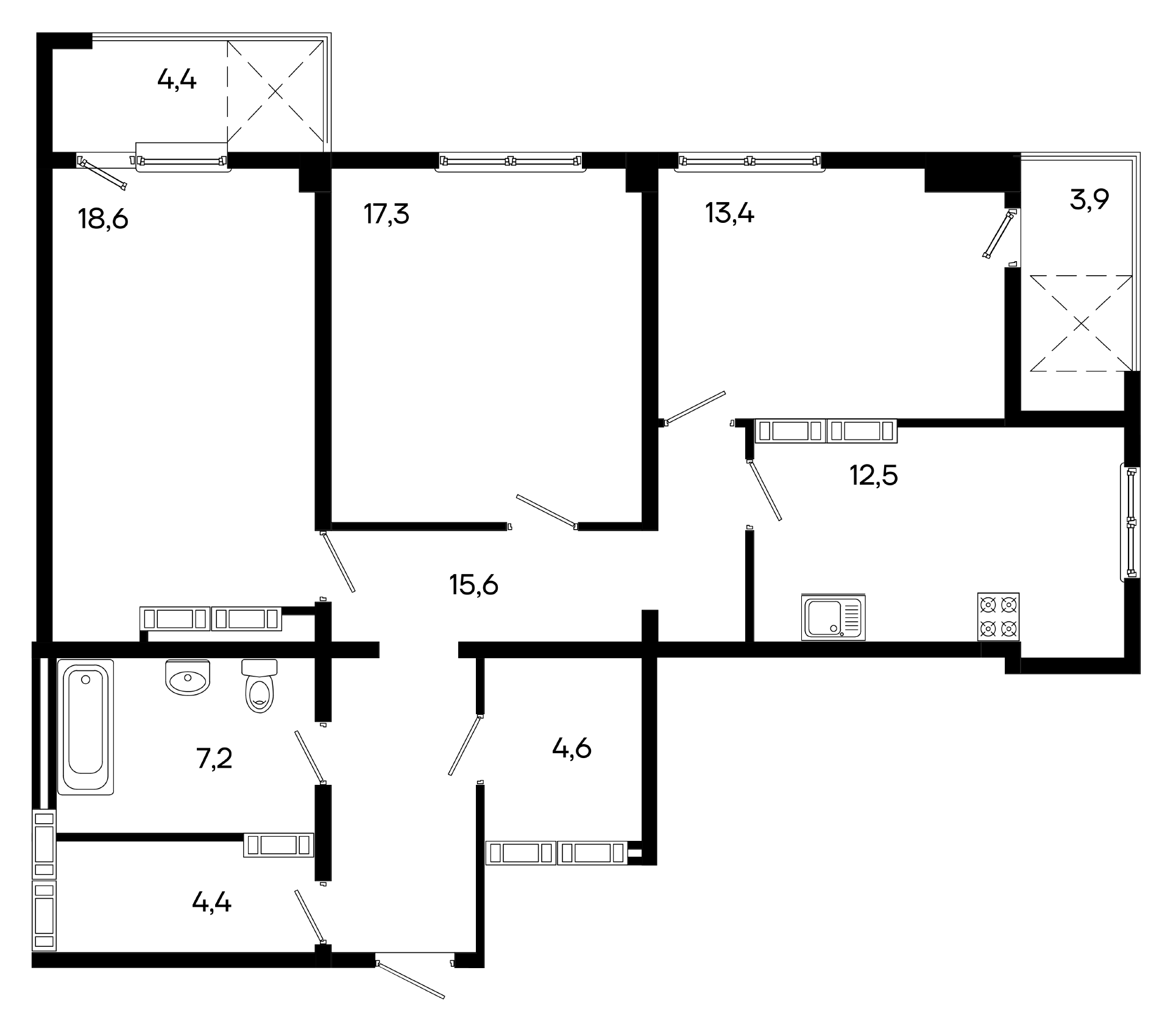 3-к, 101.6 м² · Трубаченко