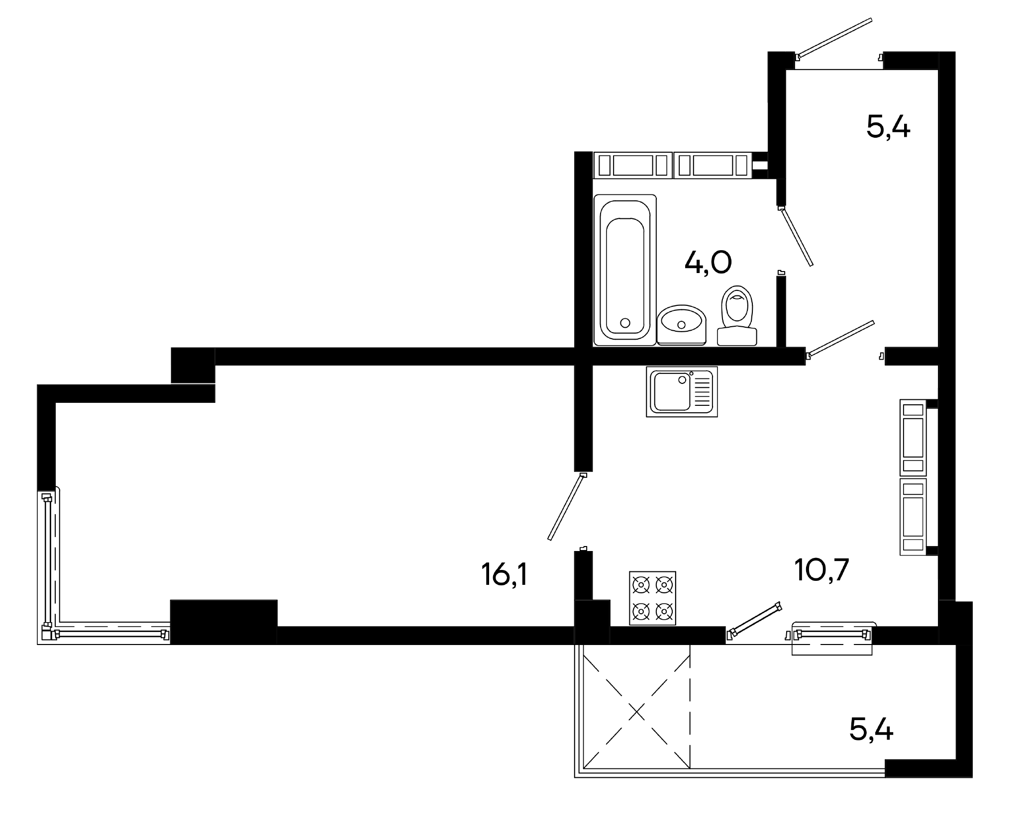 Студия, 41.5 м² · Трубаченко