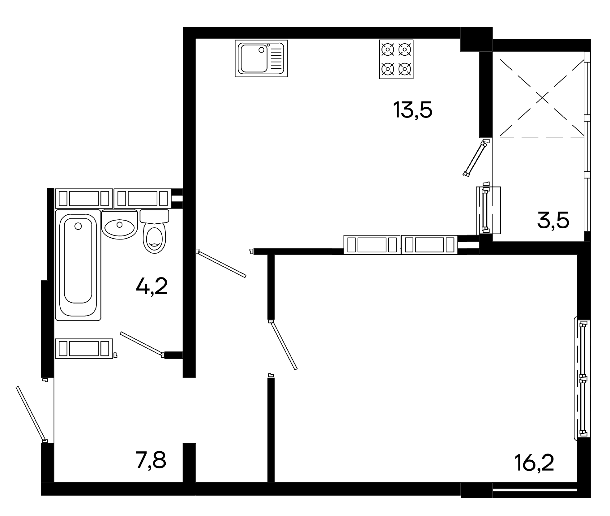 1-к, 45.1 м² · Трубаченко