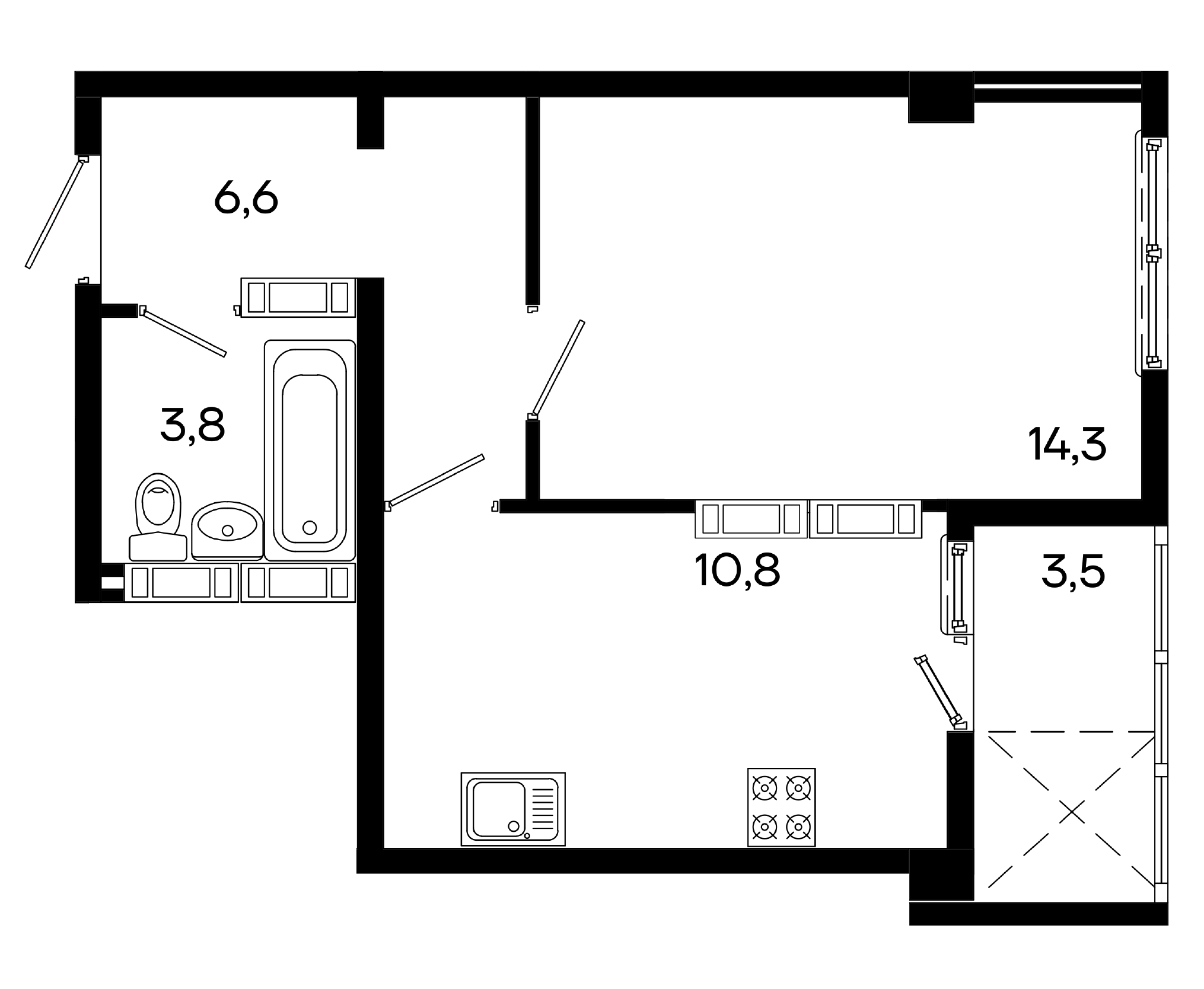 1-к, 39.7 м² · Трубаченко