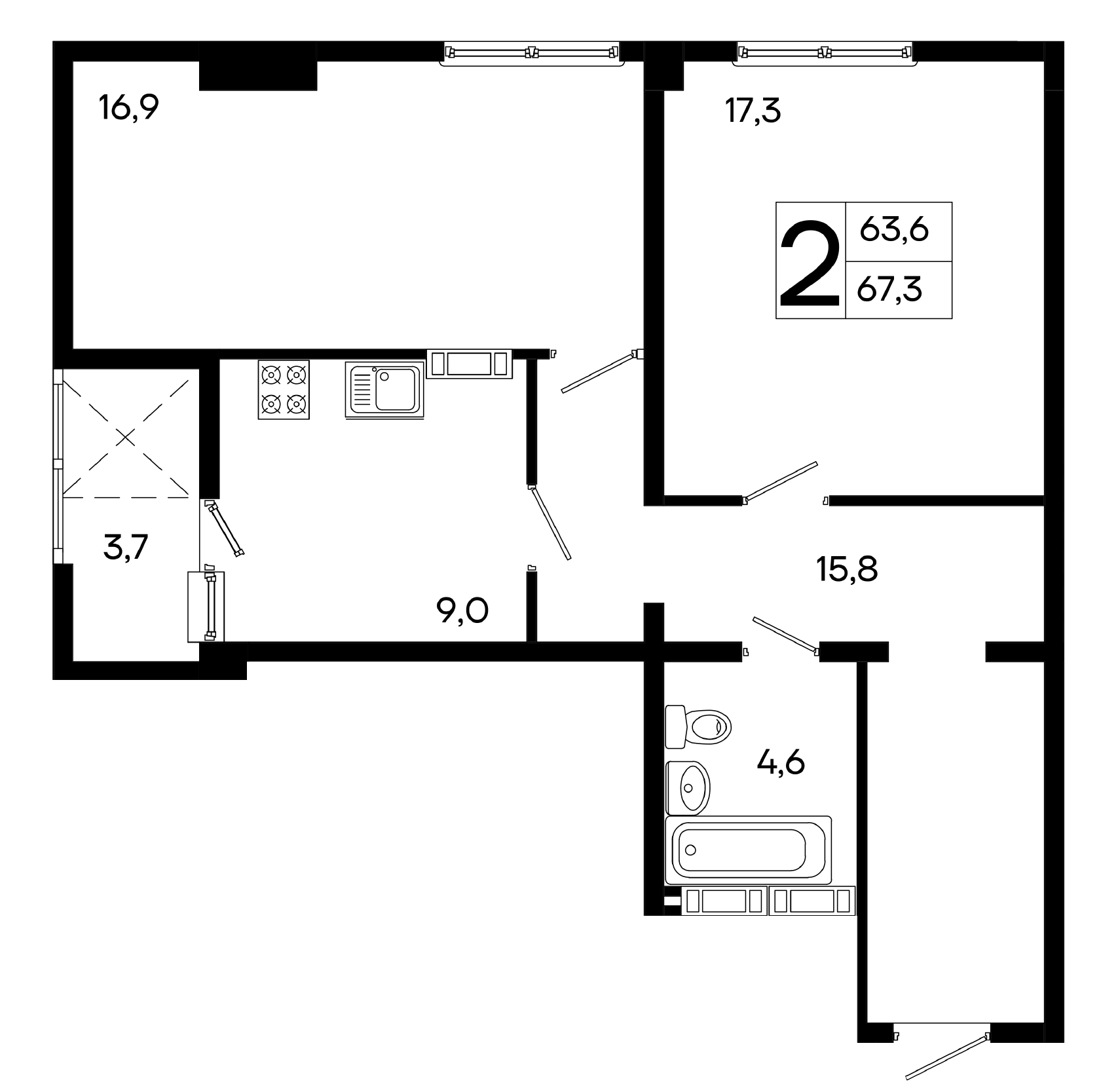 2-к, 65.6 м² · Трубаченко