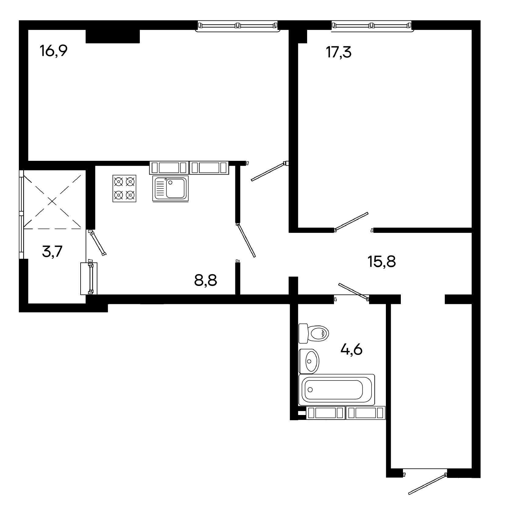 2-к, 65.6 м² · Трубаченко