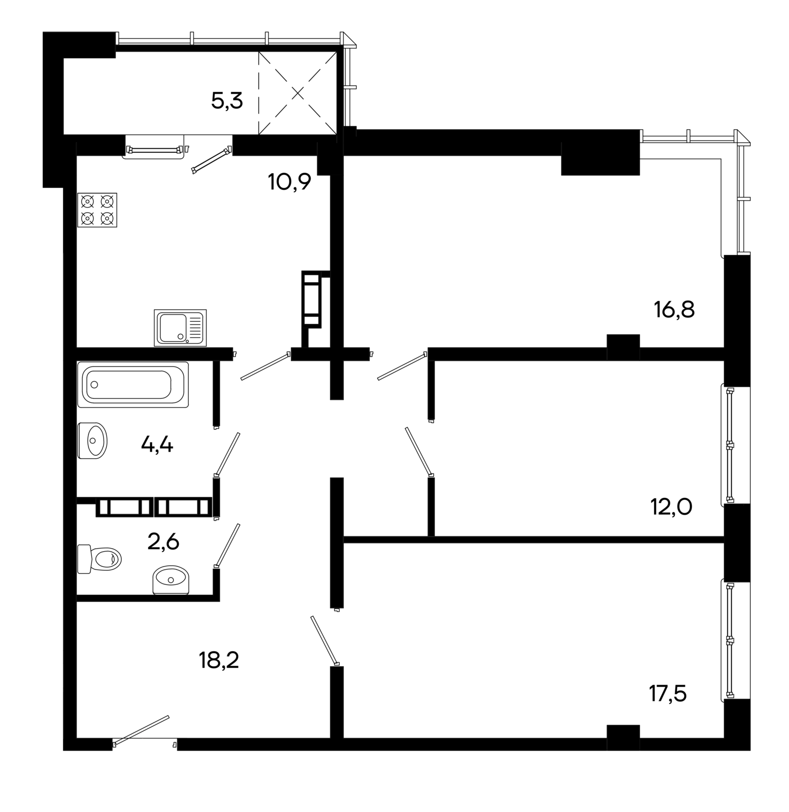 3-к, 87.7 м² · КД Моне