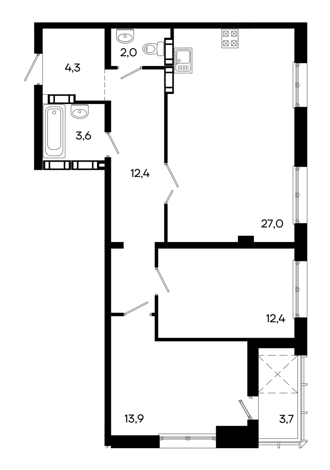 2-к, 79.3 м² · КД Моне