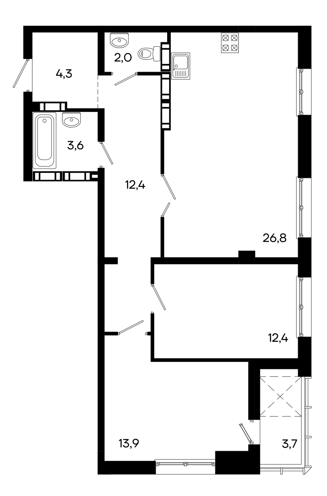 2-к, 79.1 м² · КД Моне