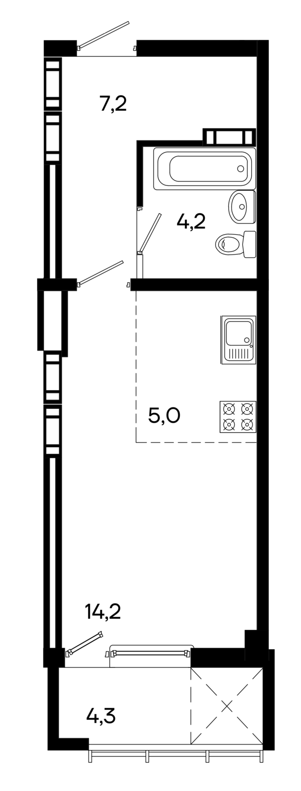 Студия, 34.9 м² · КД Моне