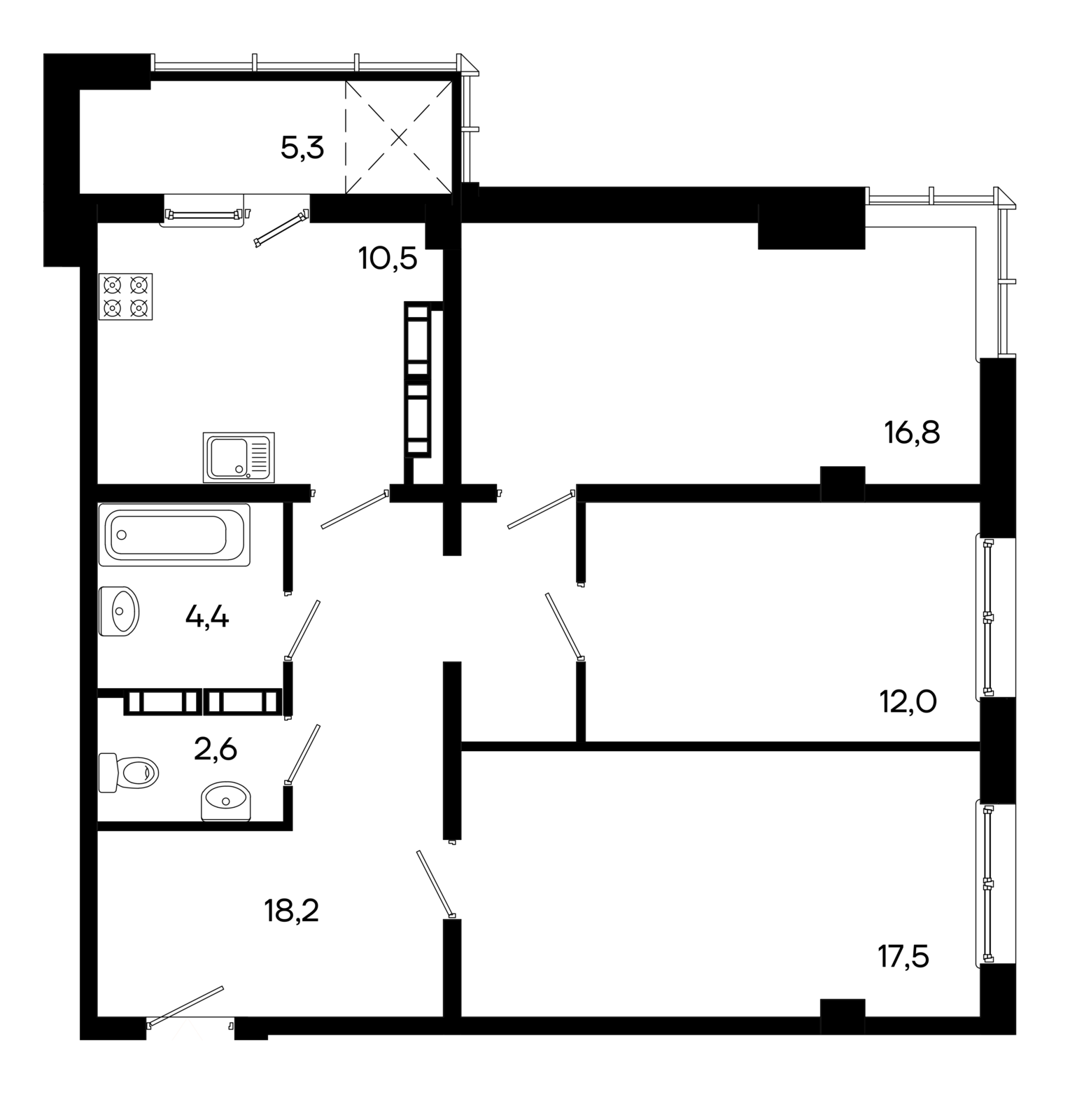 3-к, 87.3 м² · КД Моне