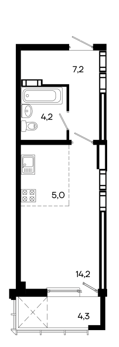 Студия, 34.9 м² · КД Моне