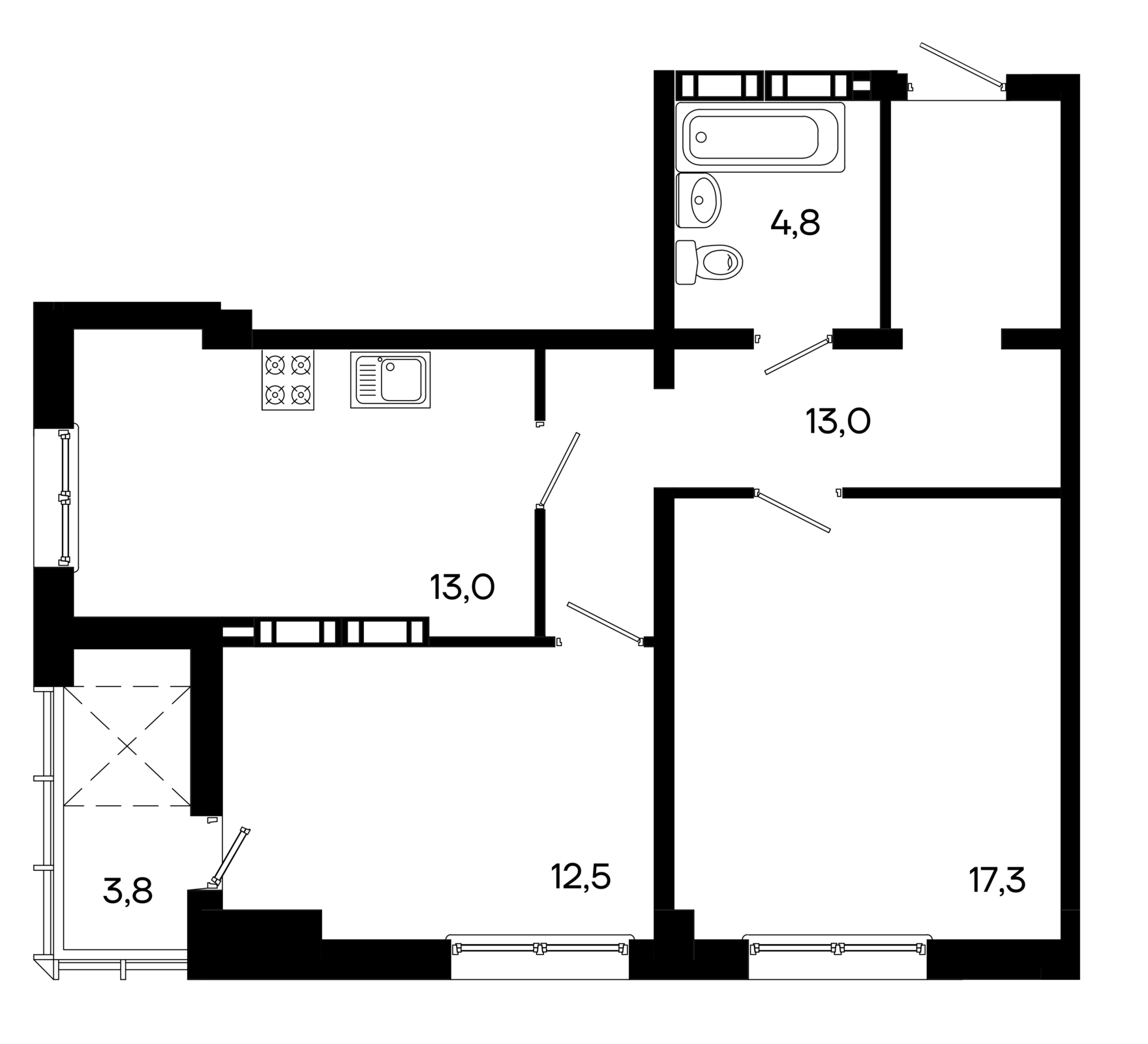 2-к, 64.4 м² · КД Моне