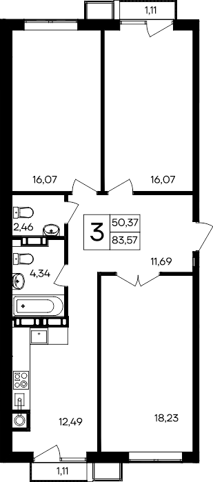 3-к, 83.57 м² · Гвардейское