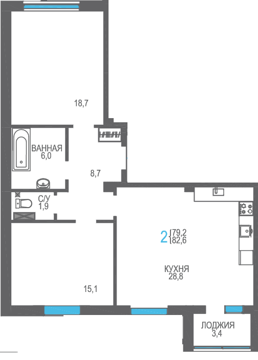 2-к, 82.6 м² · Утёсов
