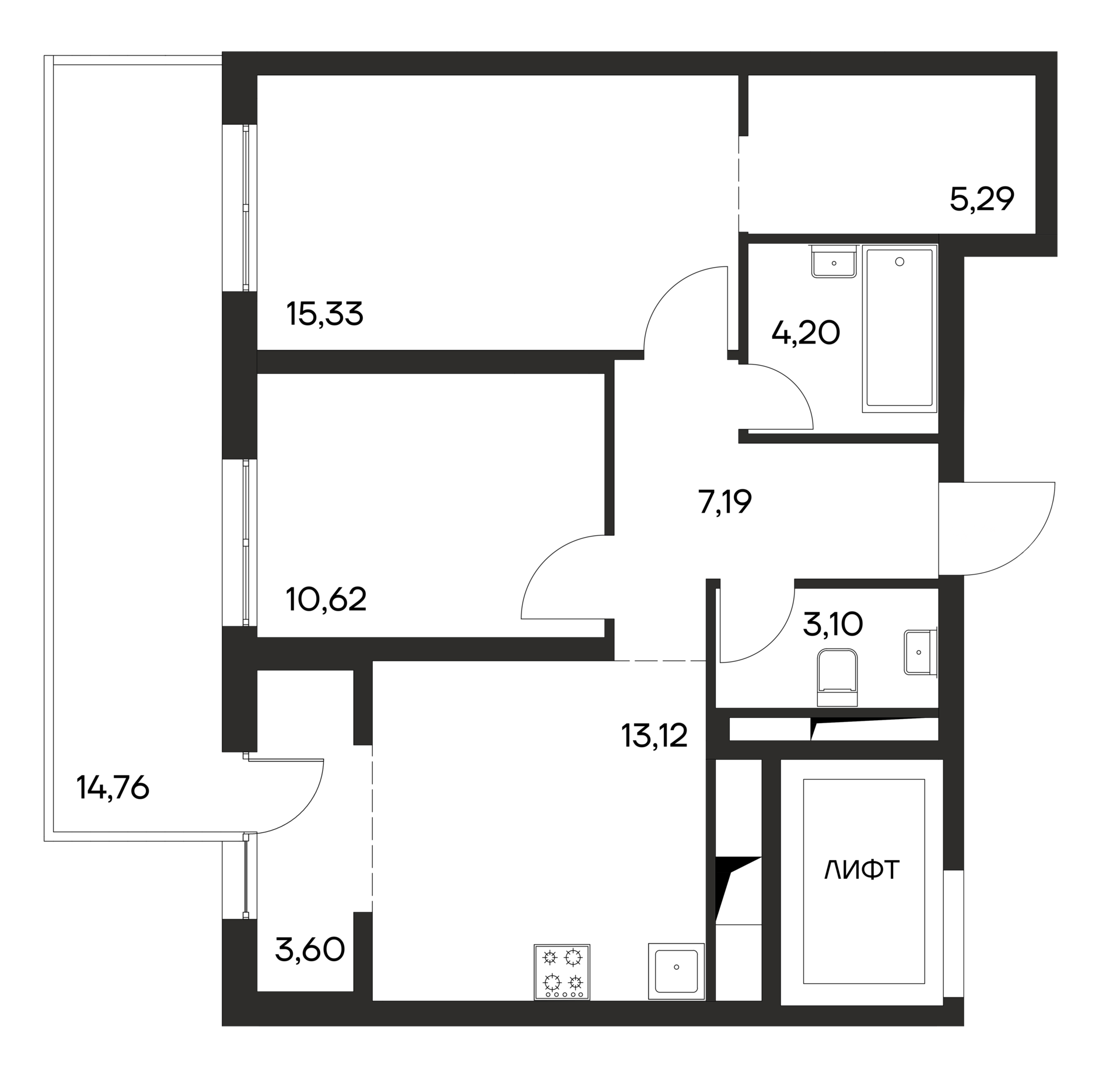 2-к, 77.21 м² · Ана-Юрт