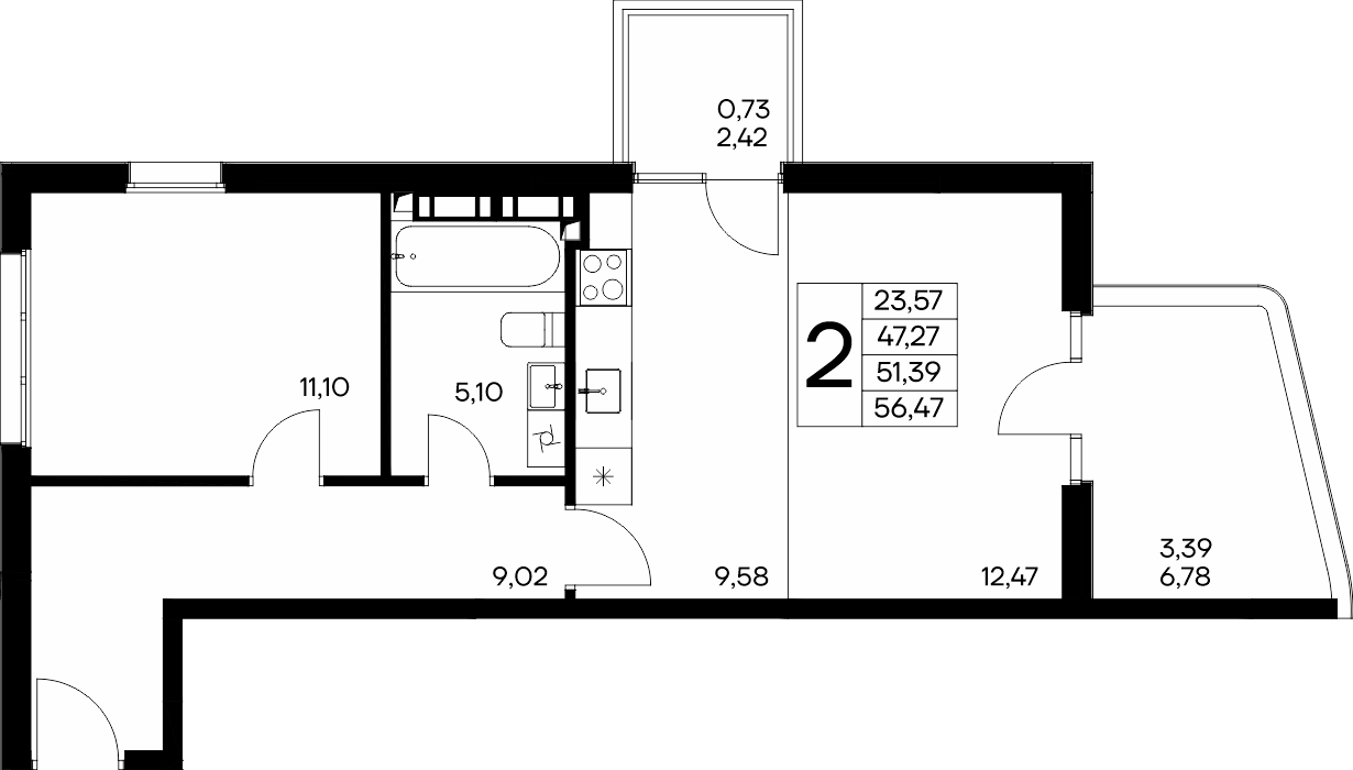 2-к, 56.47 м² · Розовое озеро