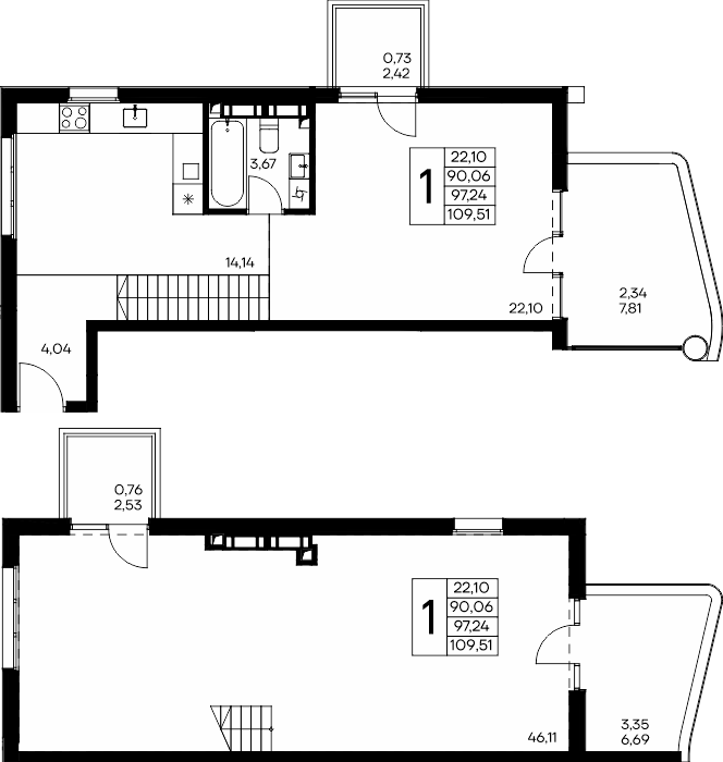 Студия, 109.51 м² · Розовое озеро