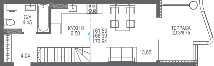 Студия, 73.94 м² · Розовое озеро