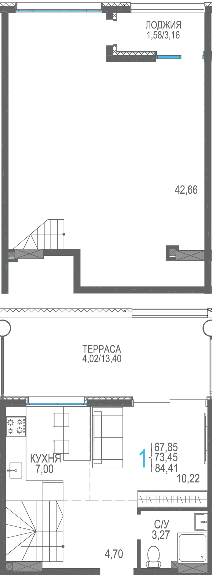 Студия, 84.41 м² · Розовое озеро