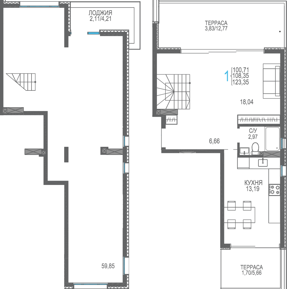 Студия, 123.35 м² · Розовое озеро