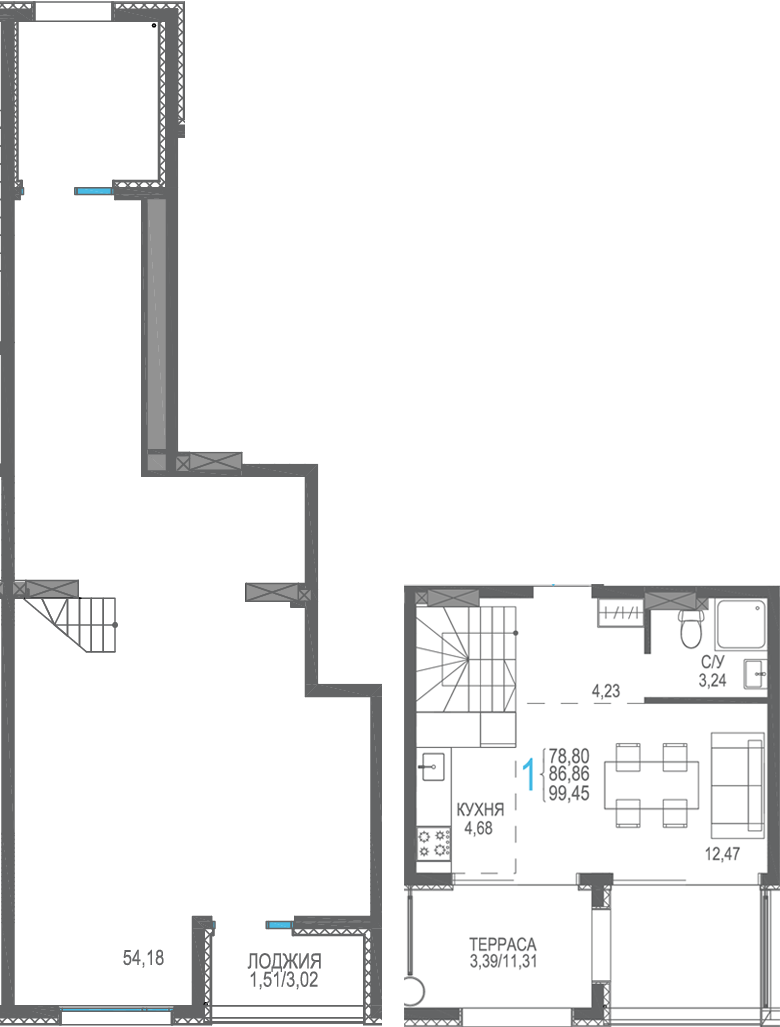 Студия, 99.45 м² · Розовое озеро