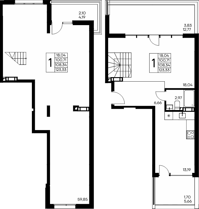 Студия, 123.33 м² · Розовое озеро