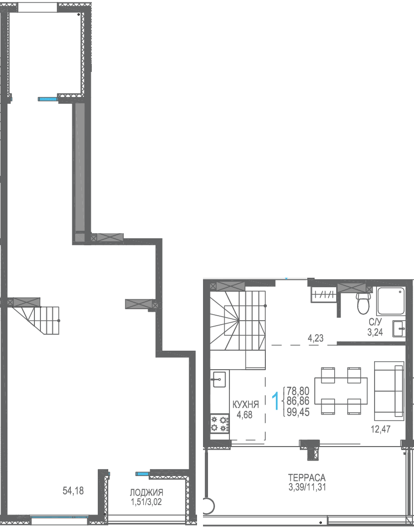Студия, 99.45 м² · Розовое озеро