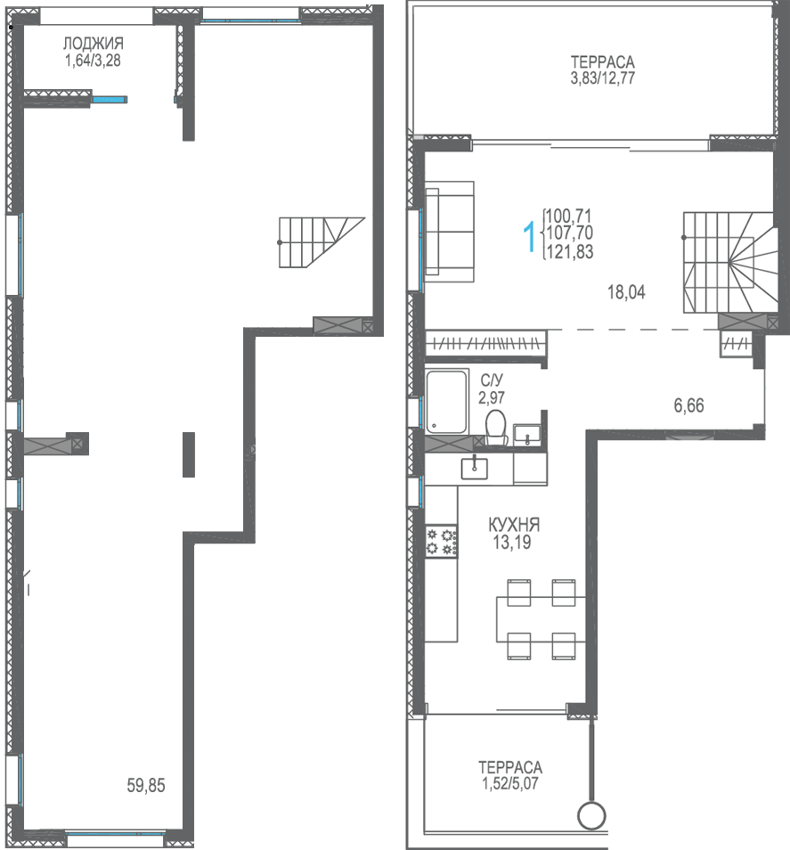 Студия, 121.83 м² · Розовое озеро