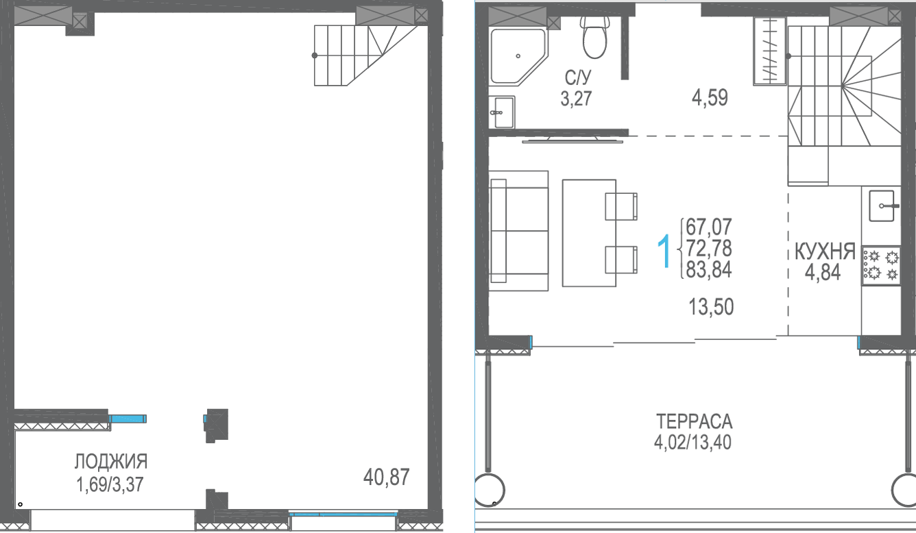 1-к, 83.84 м² · Розовое озеро