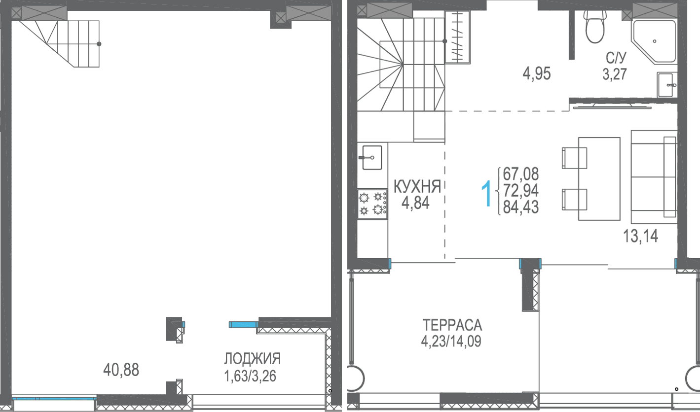 1-к, 84.43 м² · Розовое озеро