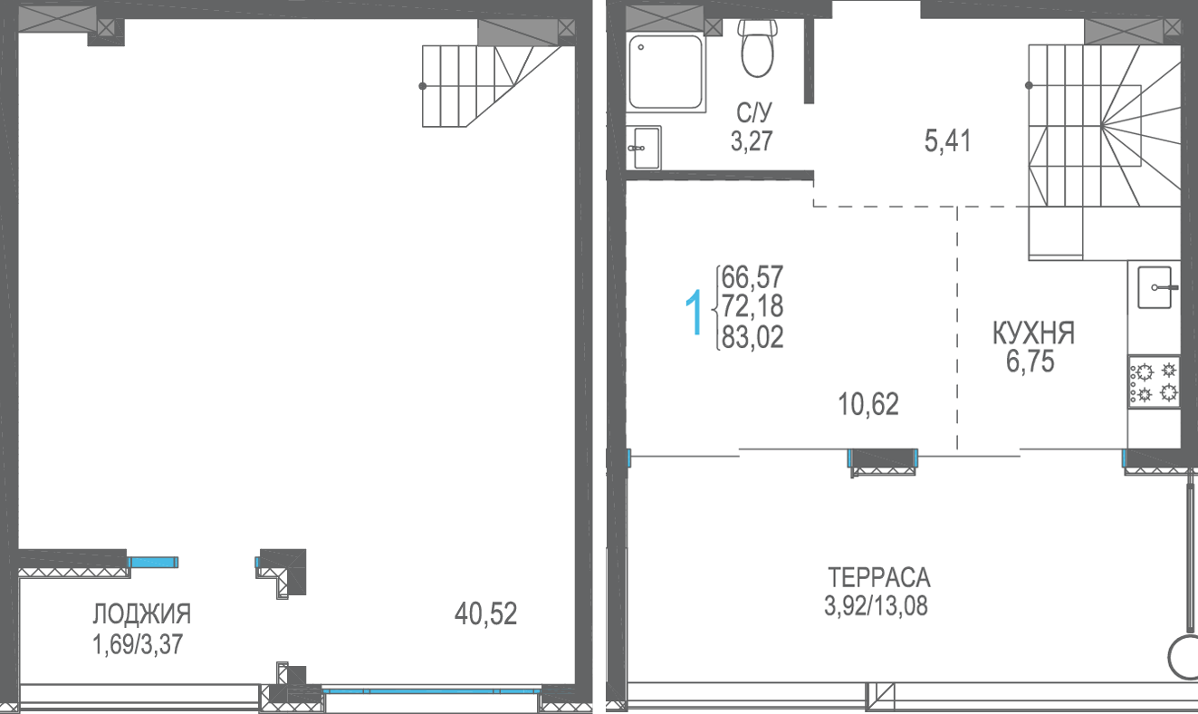 Студия, 83.02 м² · Розовое озеро