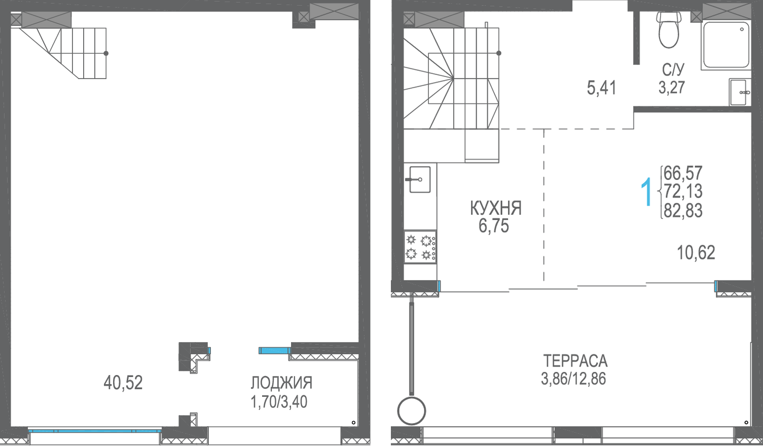 Студия, 82.83 м² · Розовое озеро