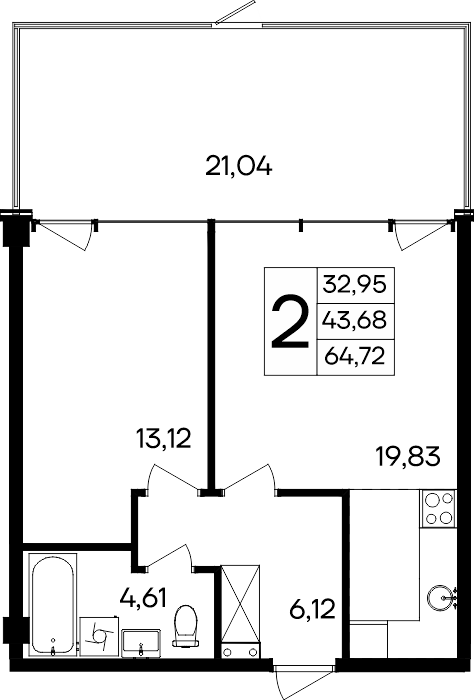 2-к, 64.72 м² · Ола-апарт