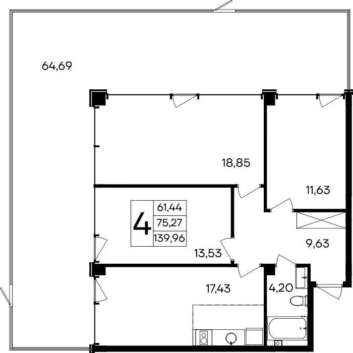 4-к, 139.96 м² · Ола-апарт