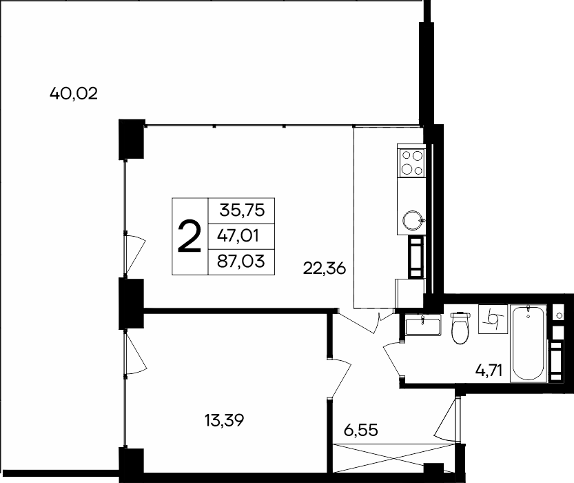 2-к, 87.03 м² · Ола-апарт