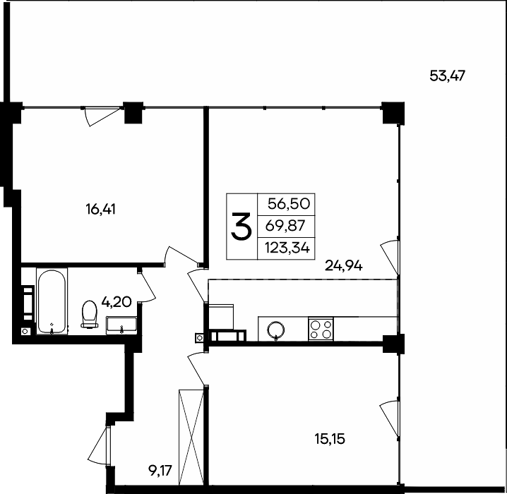 3-к, 123.34 м² · Ола-апарт