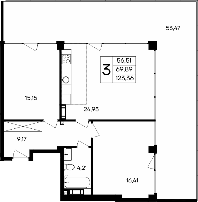 3-к, 123.36 м² · Ола-апарт