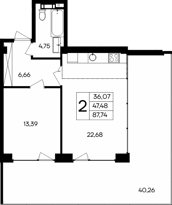 2-к, 87.74 м² · Ола-апарт