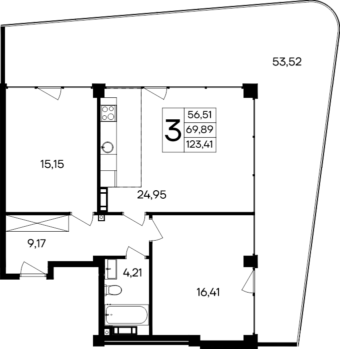 3-к, 123.41 м² · Ола-апарт