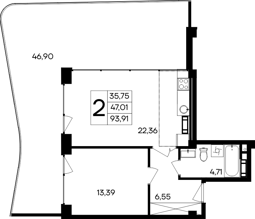 2-к, 93.91 м² · Ола-апарт