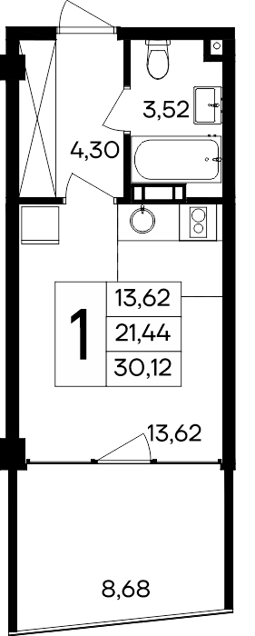 студия, 30.12 м² 1