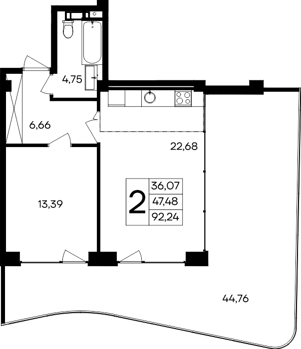 2-к, 92.24 м² · Ола-апарт