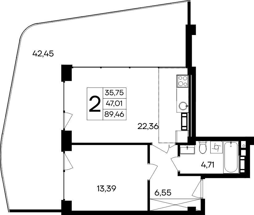 2-к, 89.46 м² · Ола-апарт