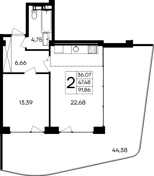 2-к, 91.86 м² · Ола-апарт