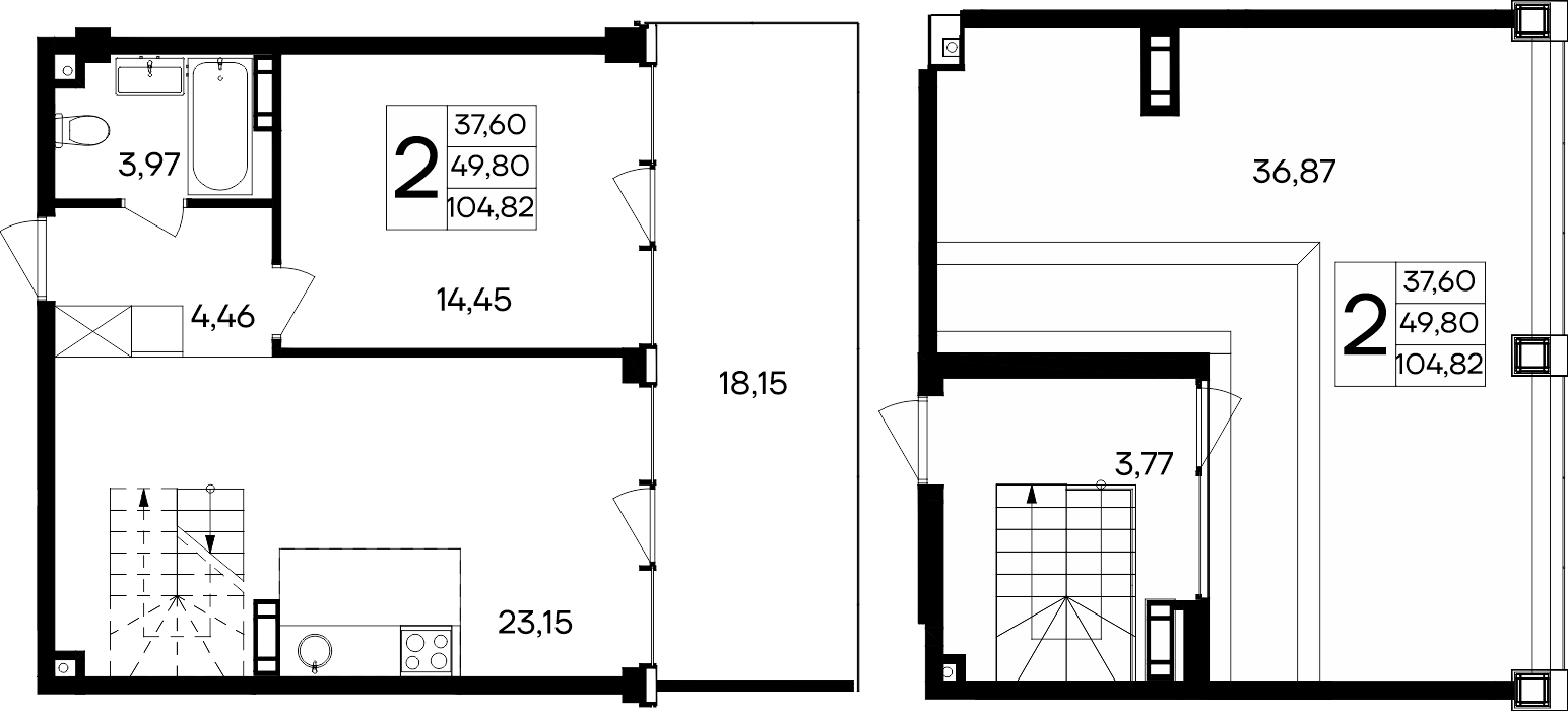 2-к, 104.82 м² · Ола-апарт