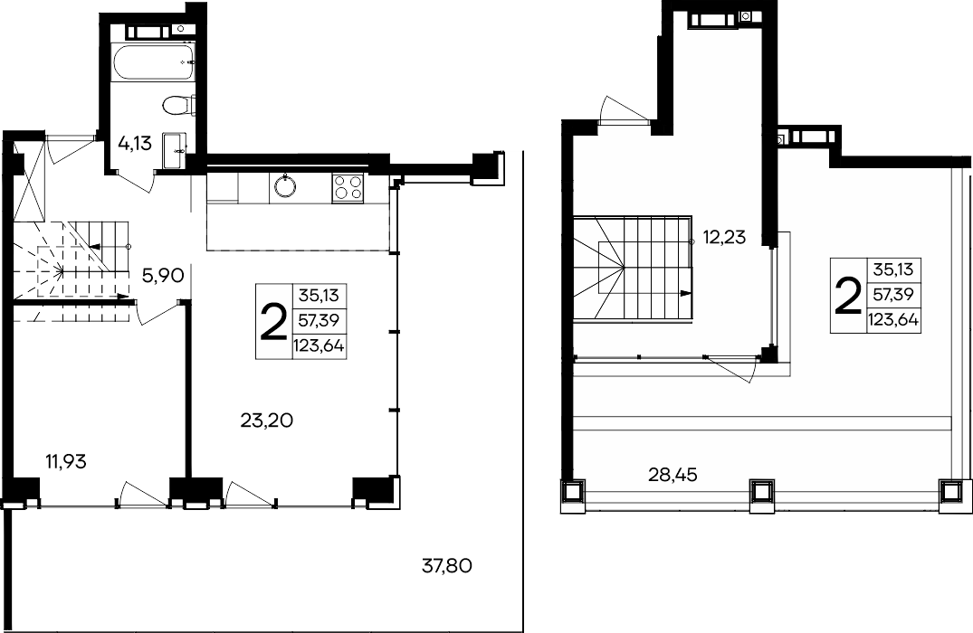 2-к, 123.64 м² · Ола-апарт