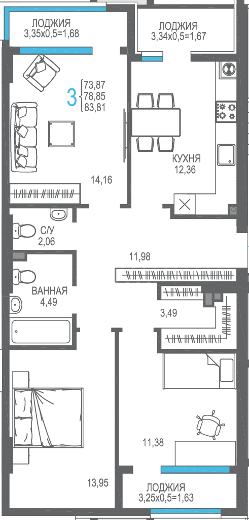 3-к, 78.85 м² · На Фонтанке
