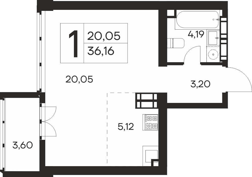 1-к, 36.16 м² · Ай-Петри