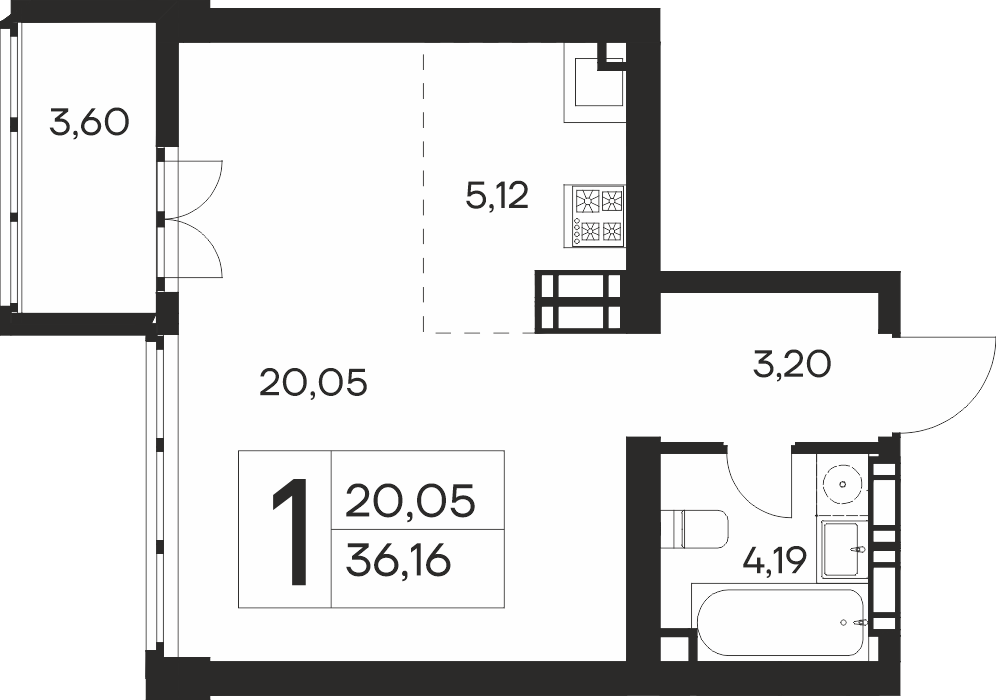 1-к, 36.16 м² · Ай-Петри