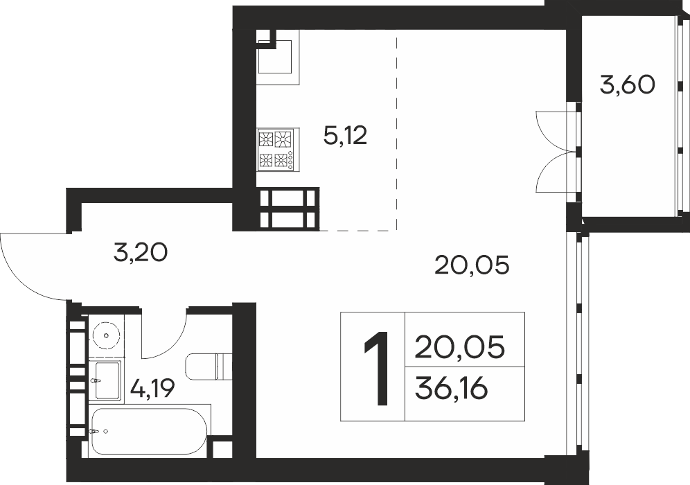 1-к, 36.16 м² · Ай-Петри