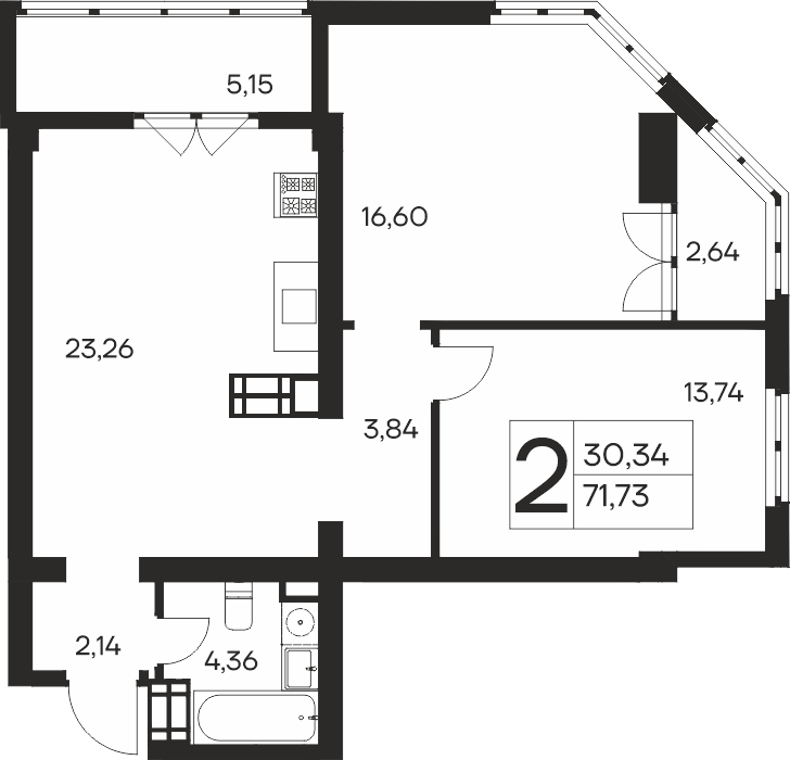2-к, 71.73 м² · Ай-Петри