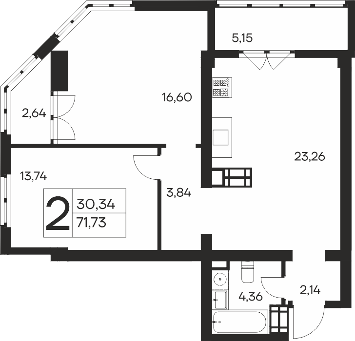 2-к, 71.73 м² · Ай-Петри
