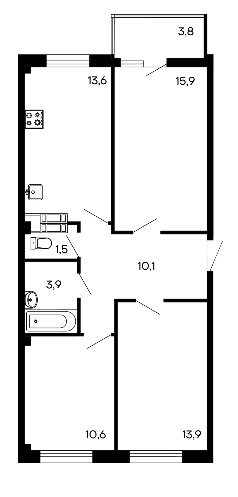 3-к, 73.3 м² · Доброгород